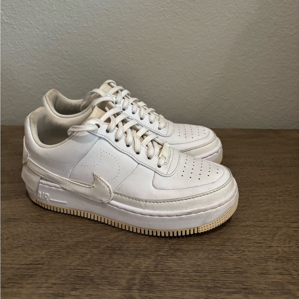 Nike Air Force White Platform Leather Sneakers with Off-White Sole